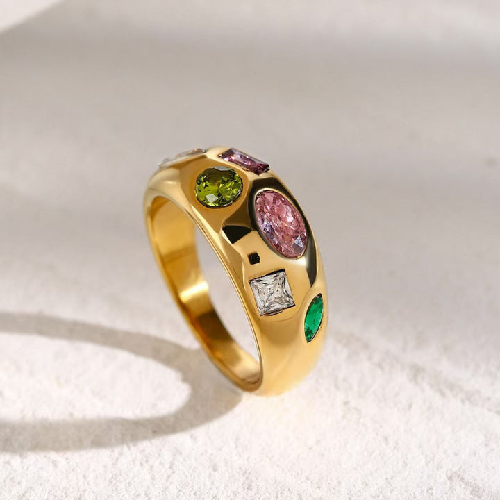 Vintage Gold Series Multi-Style Gem & Pearl Stackable Rings, Waterproof Fashion Statement Rings For Women