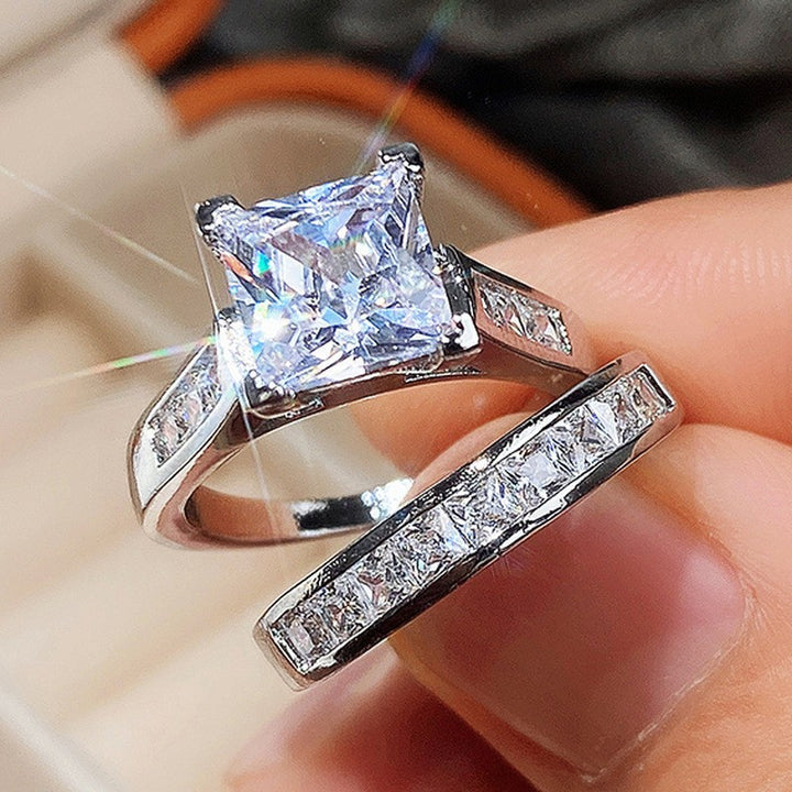 Princess‑Cut Diamond Two‑Piece Wedding Ring Set, 2‑Tone Available