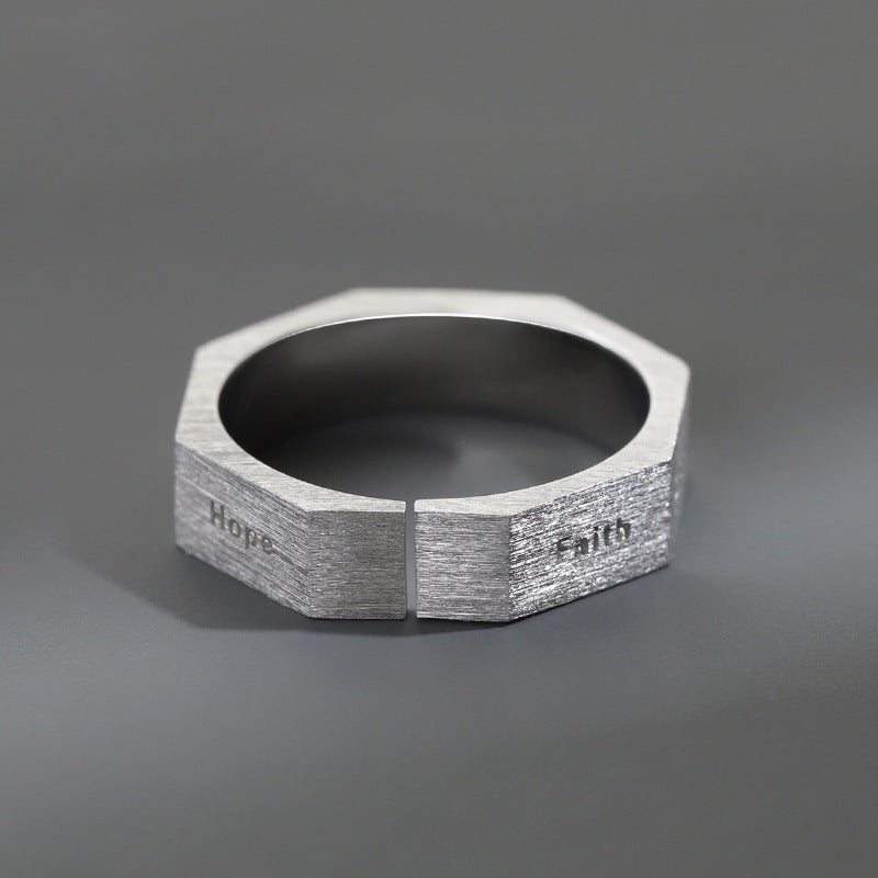 Faceted Seven Virtues Letter Open Ring for Daily Wear, Perfect Gift for Men Women