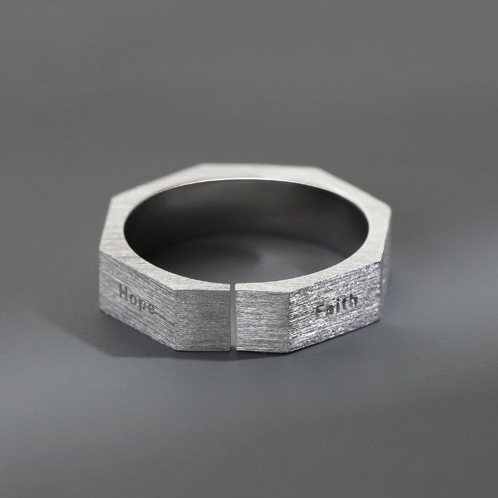 Faceted Seven Virtues Letter Open Ring for Daily Wear, Perfect Gift for Men Women