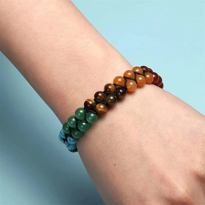 7 Chakra Double Layer Adjustable Braided Bracelet, Bohemian Raw Stone Bracelet Stackable Women Men Jewelry