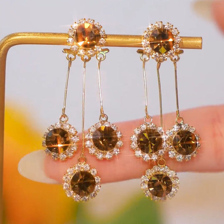 Two-way Diamond Tassel Earrings (Silver Needles), Gold‑Tone Tiered Drop Earrings