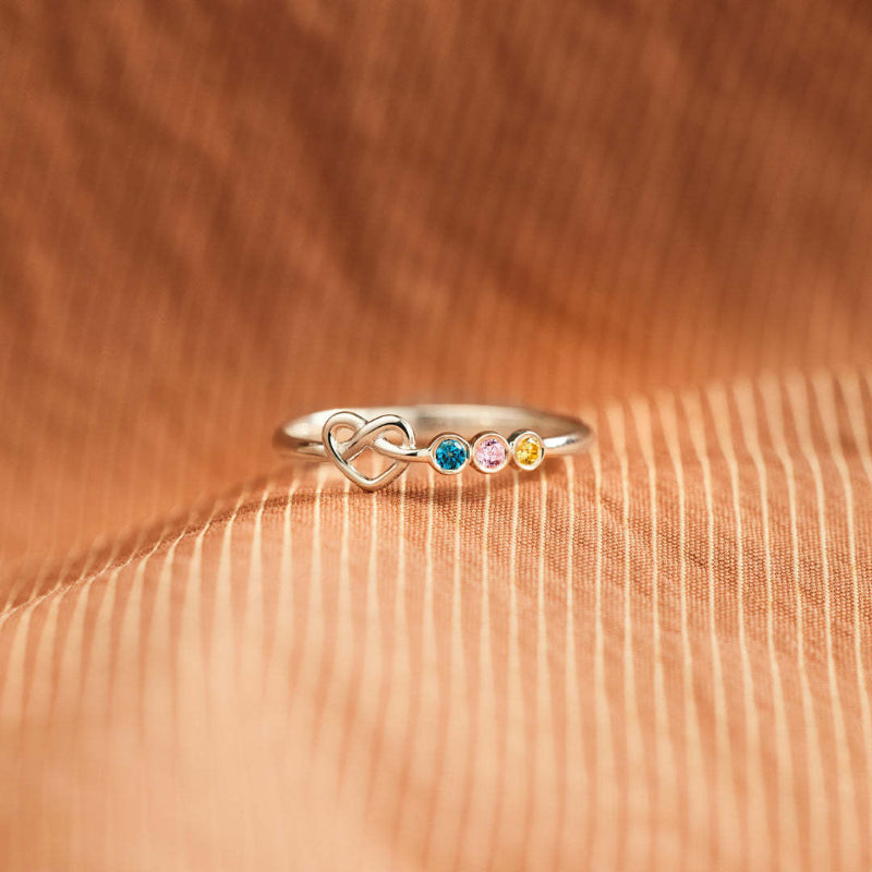 Adjustable Opening Interlocked Infinity Heart Stackable Ring, Dainty Personalized Family Promise Ring For Women