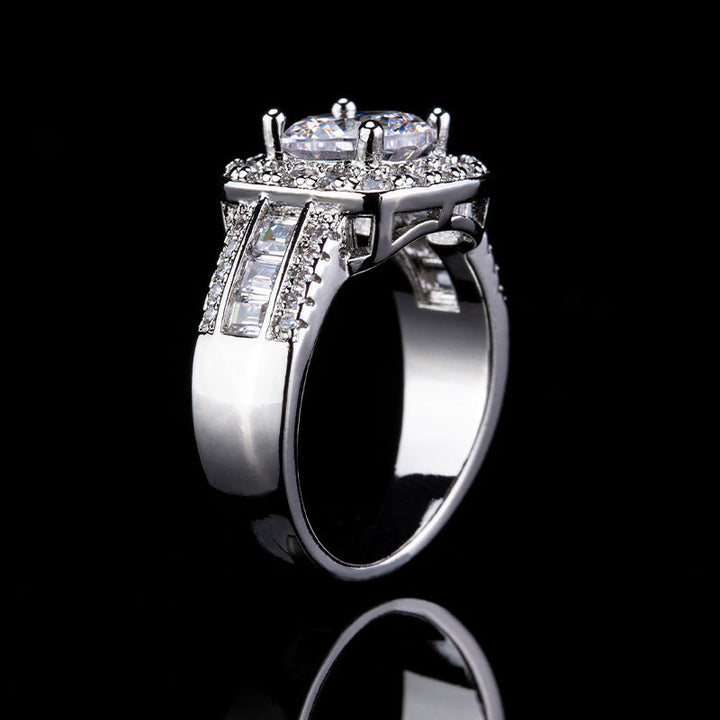 Round Cut Halo Engagement Ring, Baguette Diamond Ring for Formal Attire for Women