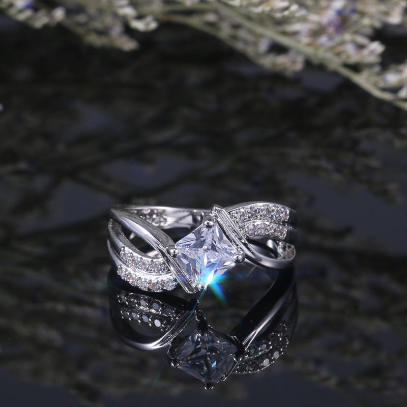 Set with Diamonds Engagement Ring, Twisted Split Bridal Promise Band