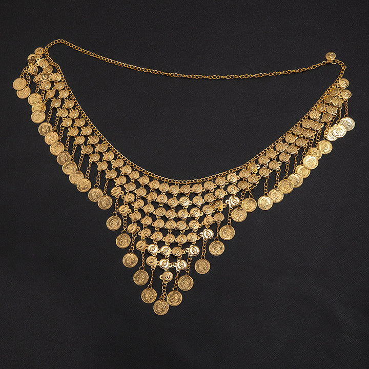 Vintage Coin Tassel Waist Chain, Adjustable Boho Layered Metal Belly Body Chain for Women