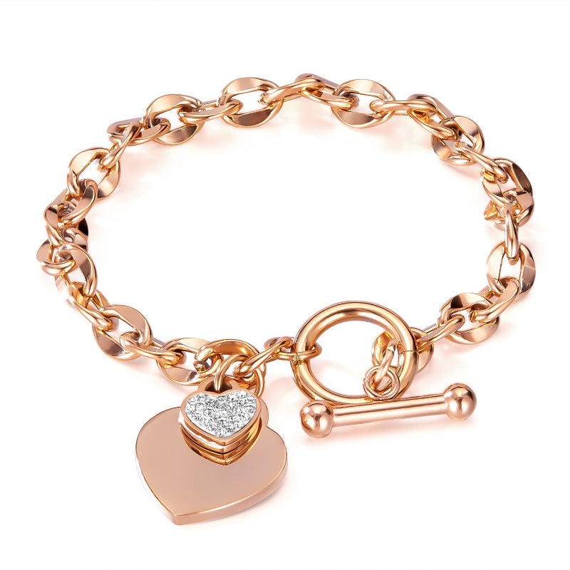 Heart-Shaped Diamond Pendant Bracelet, Hip-Hop Style Cuban Link Bracelet