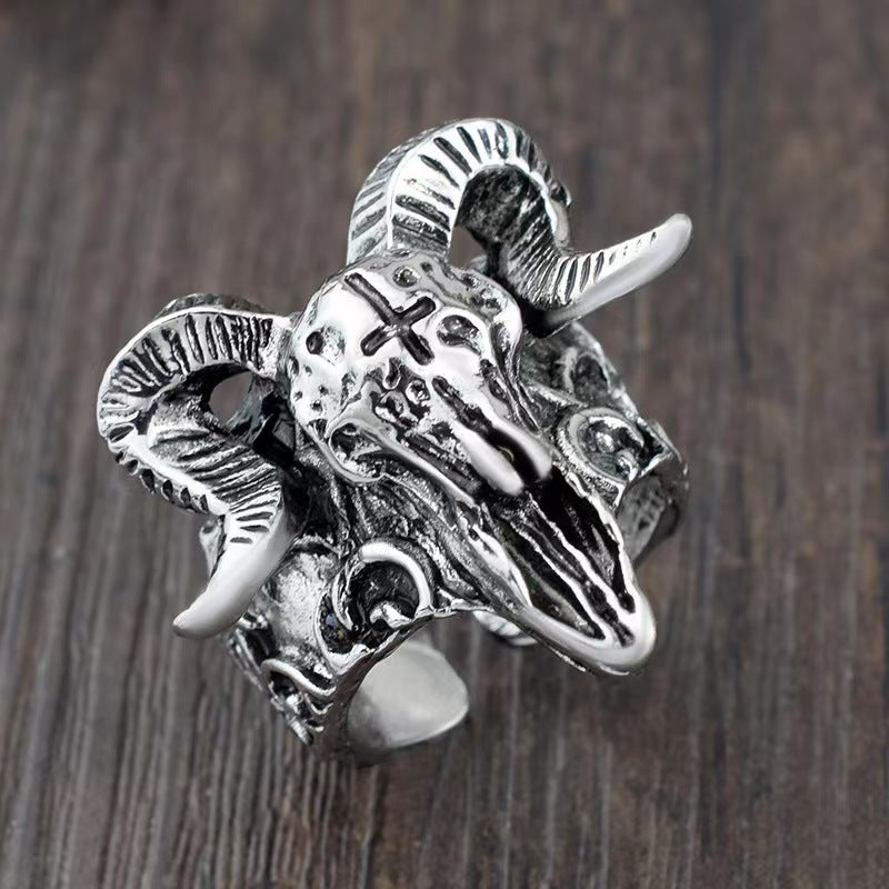 Vintage Goat Head Series Open Adjustable Men’s Rings, Trendy, Distinctive Hip-Hop Ring