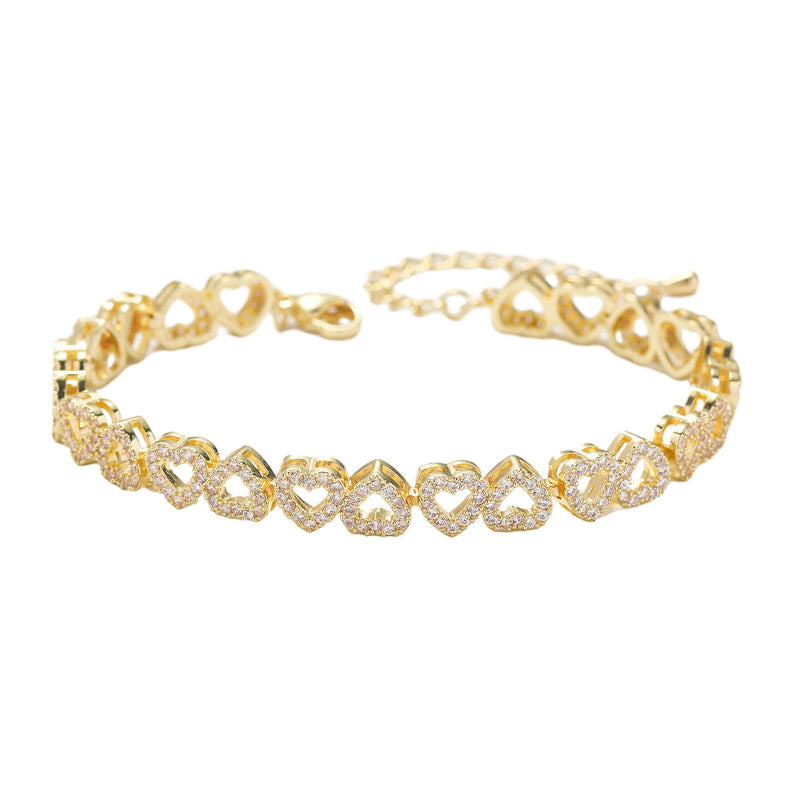 Hollow Heart‑Shaped Diamond Tennis Bracelet(7 inch), 14K Adjustable Link Bracelet for Women