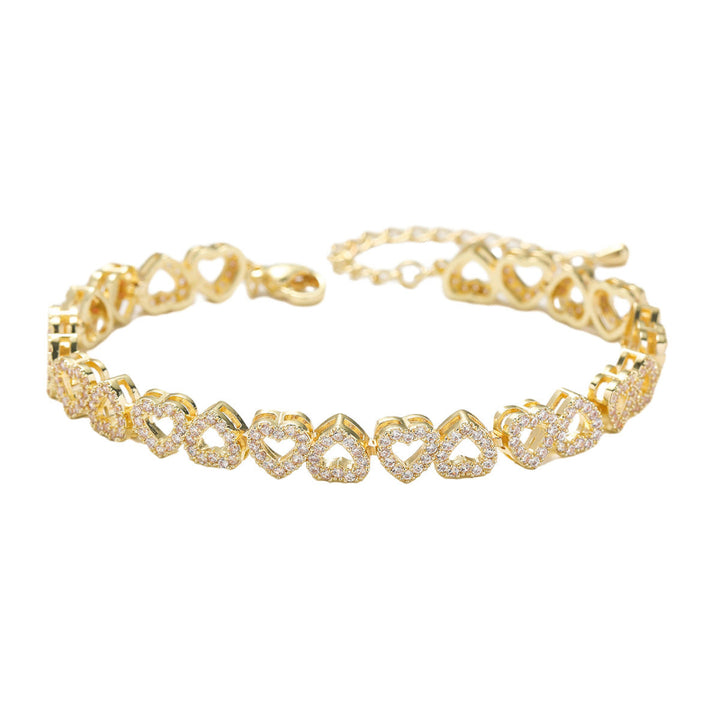 Hollow Heart‑Shaped Diamond Tennis Bracelet(7 inch), 14K Adjustable Link Bracelet for Women