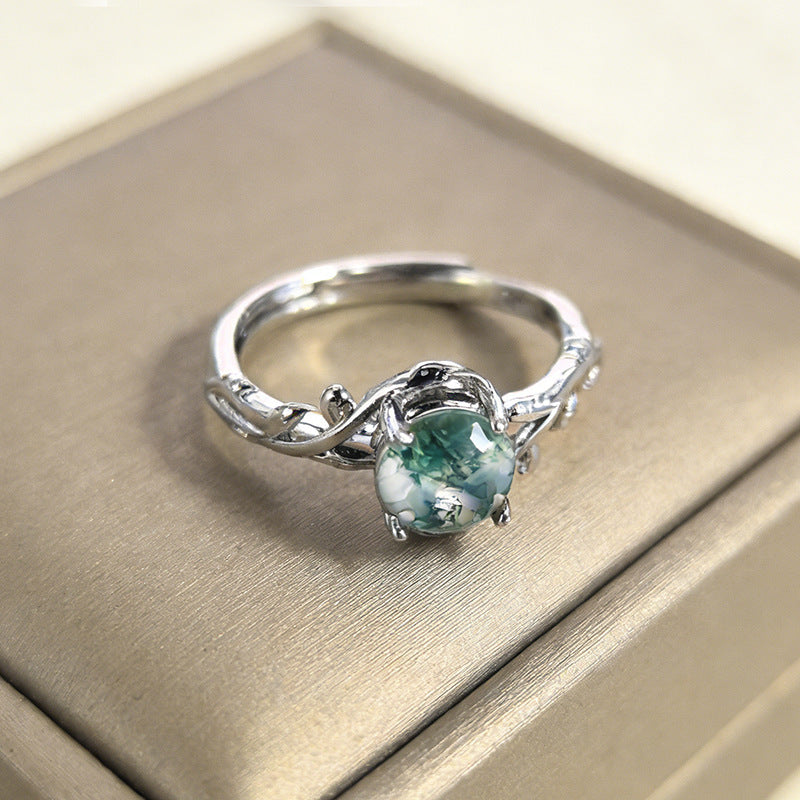 Nature Leaf Moss Agate Adjustable Open Ring, Perfect for Birthday&amp; Daily Wear for Women