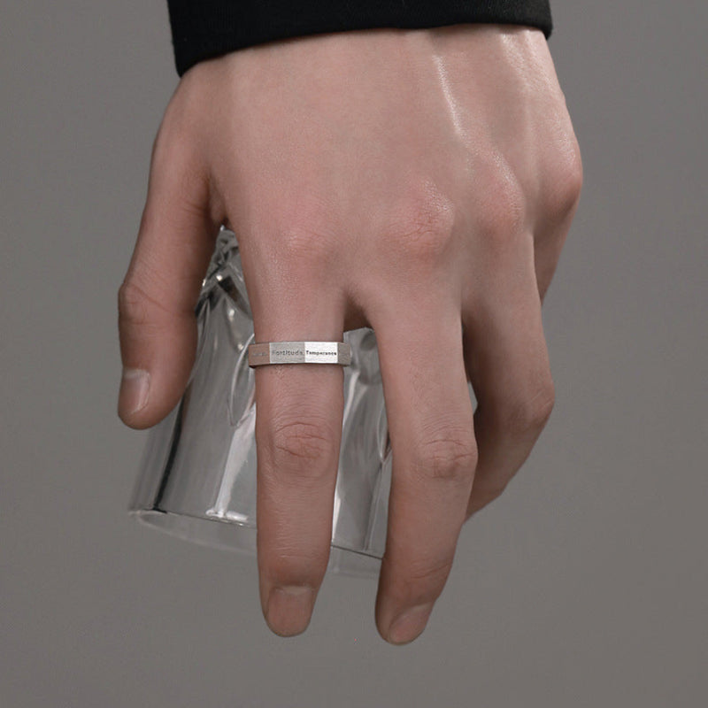 Faceted Seven Virtues Letter Open Ring for Daily Wear, Perfect Gift for Men Women