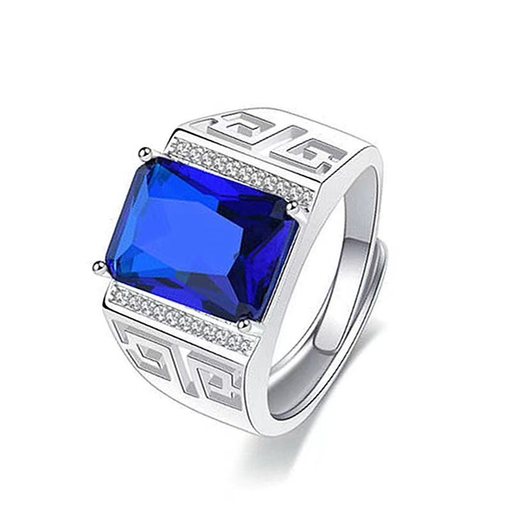 Geometric Pattern Open Statement Ring, Sophisticated Sapphire-Inlaid Ring for Men &amp; Women