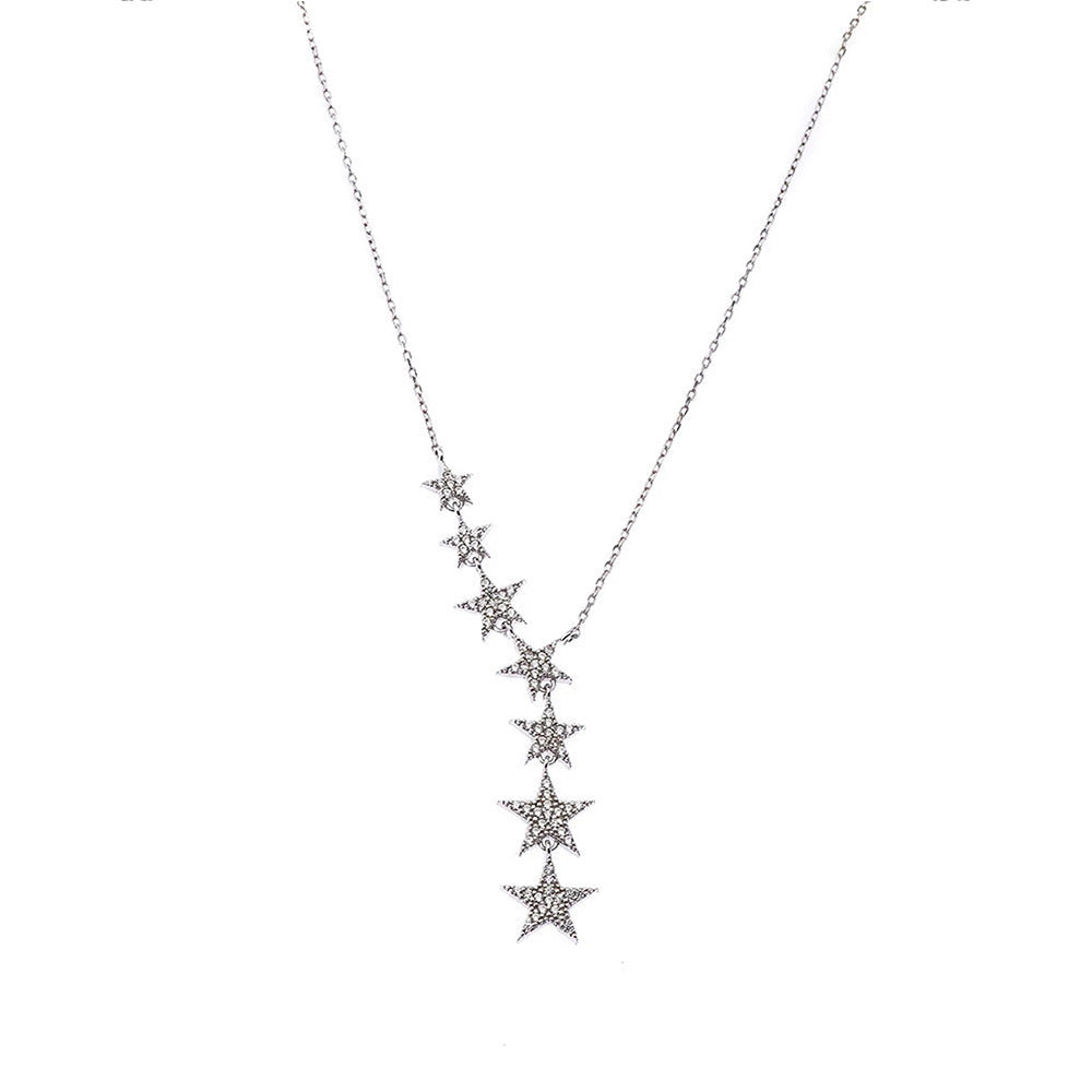 Starry Y Drop Necklace, Cascading Seven Star Pendant Necklace Sparkling Statement Jewelry for Women