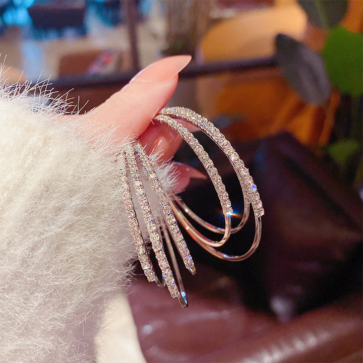 Baguette Diamond Open C-Hoop Earrings, Gold Sparkly Minimal Statement Party Ear Jewelry