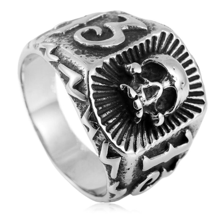 Vintage 3D Skull Signet Ring, Antique Oxidized Symbol‑Engraved Unisex Biker Statement Ring