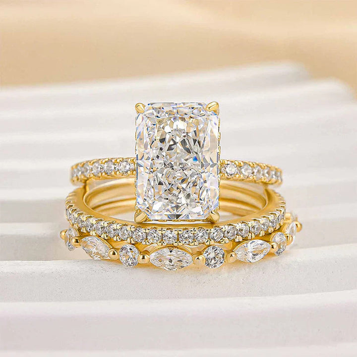 Radiant Cut 3-Piece Stack Diamond Bridal Ring Set, Multi-Shape Pave Wedding Band Trio