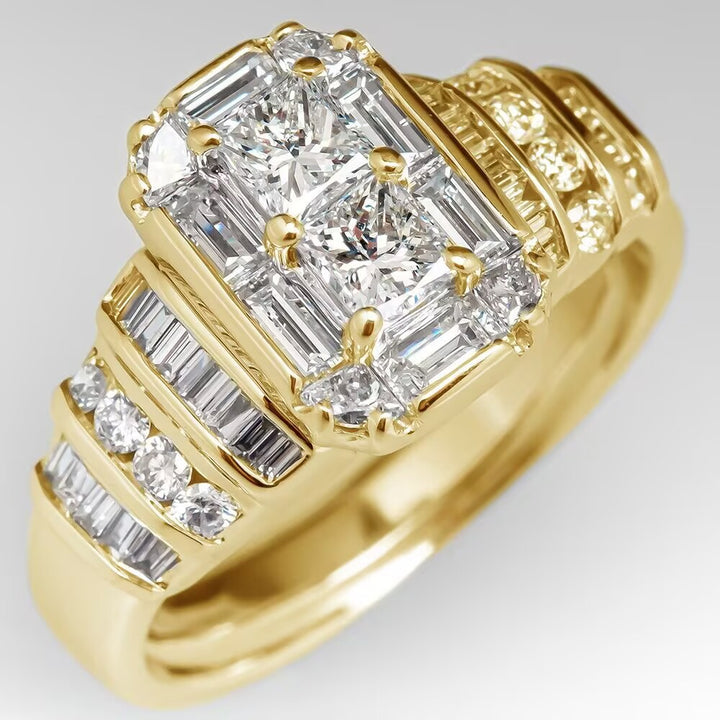 Multi-Stone Statement Ring, Vintage Rectangular Cut Stylish Engagement Proposal Diamond Rings