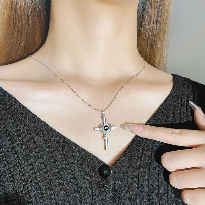 Infinity Heart Wrapped Cross Gem Pendant Necklace, Faith Love Religious Sentimental Women’s Collarbone