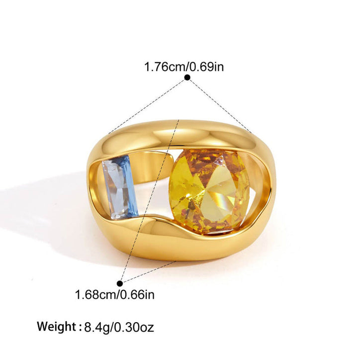 Two-Tone Geometric Diamond Open Ring, 18K Gold Abstract Irregular Statement Band