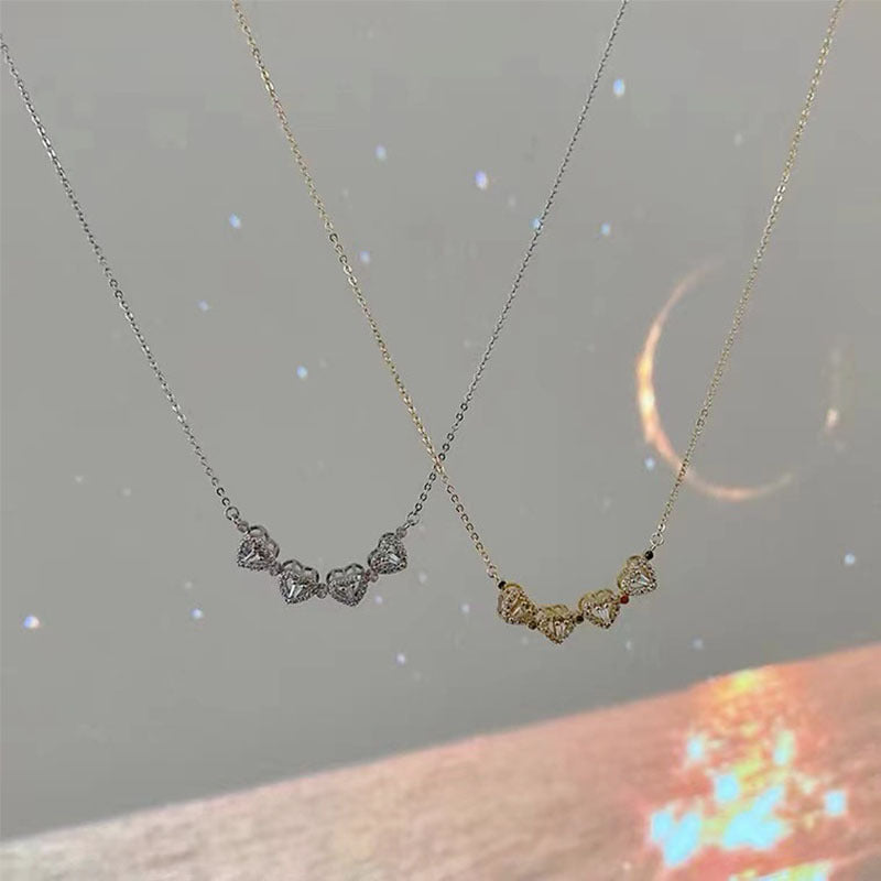 2-in-1 Convertible Clover Double Layer Heart Diamonds Necklace 2-Tone For Women