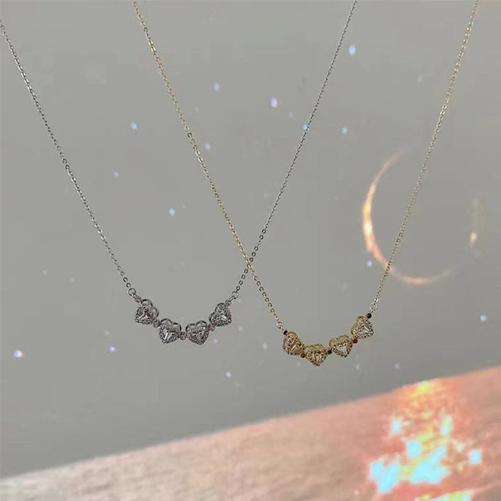 2-in-1 Convertible Clover Double Layer Heart Diamonds Necklace 2-Tone For Women