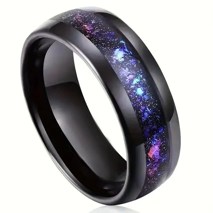 Black Tungsten Galaxy Inlay & Heart Gem Ring Collection, Gothic Promise Wedding Band Sets