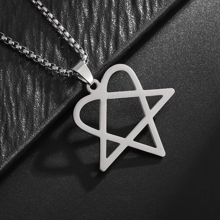 Minimal Hollow Heart Pentagram Pendant Necklace, Gothic Statement Necklace for Men Women