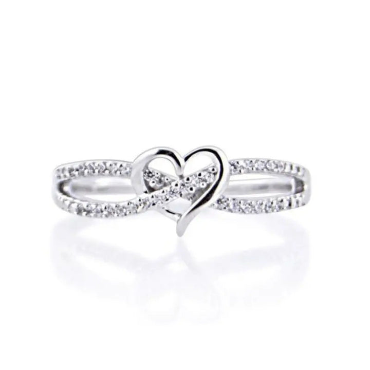 Infinity Intertwined Heart Double Pave Band Promise Ring, 2-Tone Dainty Love Stackable Ring For Women