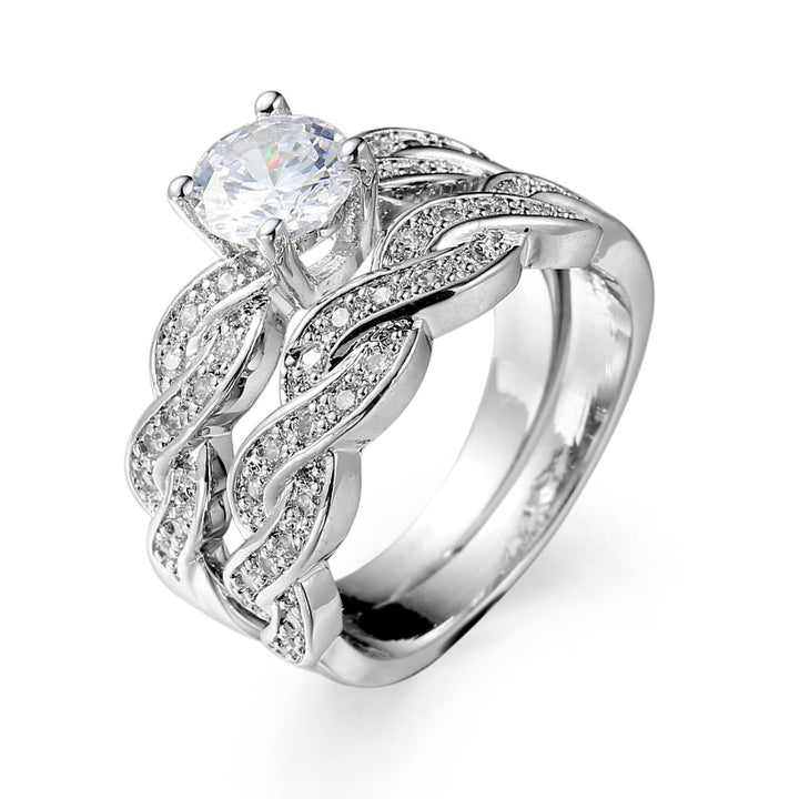 Two‑Style Diamond Promise Ring, Twisted Band &amp; Three‑Stone Stackable Wedding Ring for Women