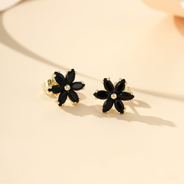 S925 Sterling Silver Flower Stud Earrings, Multi-color Gemstone Floral Ear Jewelry for Women Gift