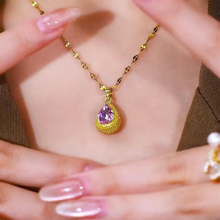 Freshwater Pearl Lotus Tassel & Teardrop Pink Gem Granulated Bezel Dainty Collarbone Jewelry For Women