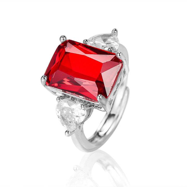 6 Colors Radiant Cut Multicolor Gemstone Open Adjustable Ring, Tone Pear Accent Gem Statement Jewelry