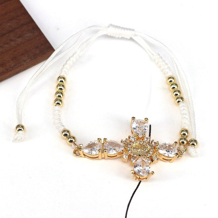 Hand Woven Adjustable String Bracelet, Gold Frame Multi Teardrop Diamond Woven Bracelet Bohemian Wrist Jewelry