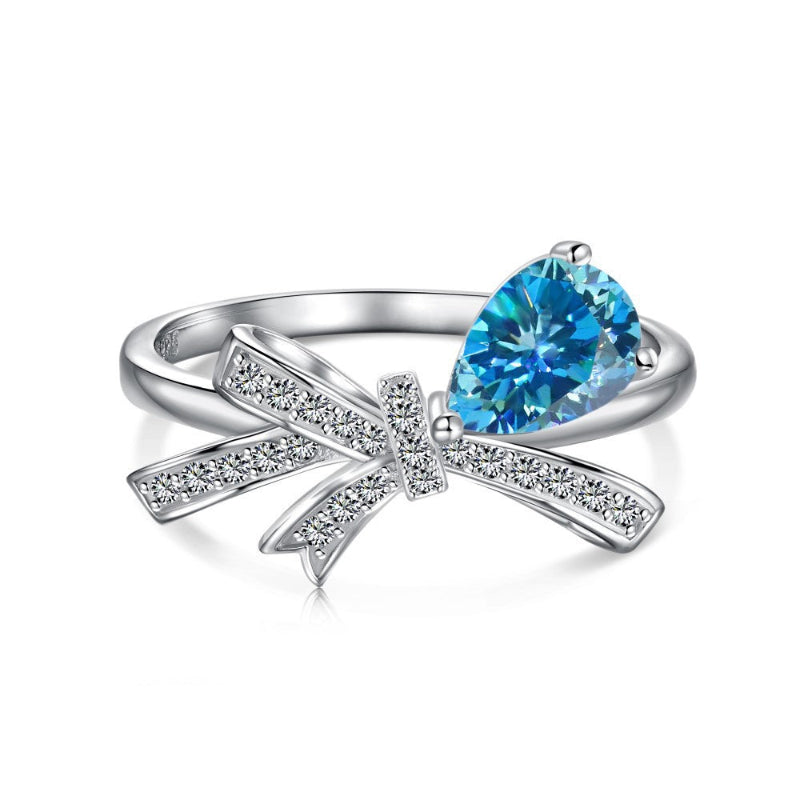 Exquisite Bow‑Knot Teardrop‑Shaped Gem & Diamond Ring, Multi‑Color Option Elegant Women Statement Ring