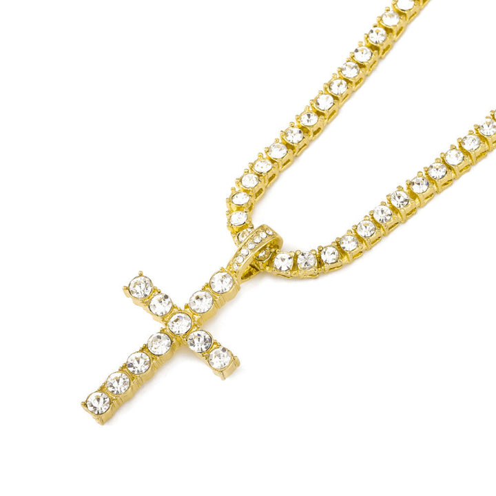 Iced Diamond Cross Tennis Chain, Faith Inspired Hip Hop Pendant Set