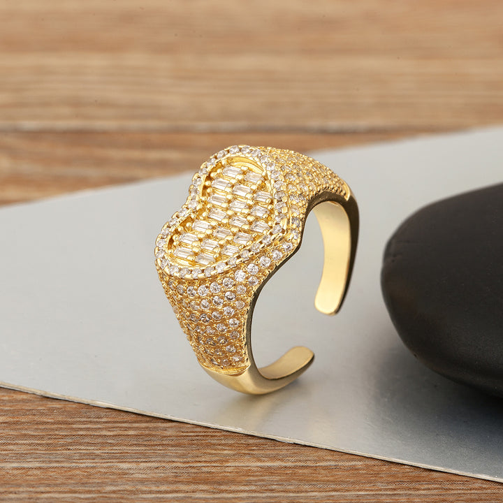 Glam Heart Shape Statement Open Ring, Sparkling Inlaid Diamond Design, Multiple Styles Available