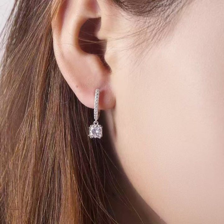 Round Sparkling Drop Hoop Earrings, Elegant and Versatile Ear Jewelry for Women
