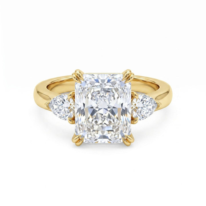 Radiant Cut Three Stone Diamond Engagement Ring, Pear Side Stone Luxury Bridal Promise Ring