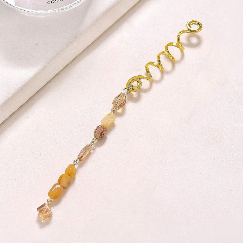 Gemstone Long Tassel Hair Coil, Bohemian Layered Beaded Twisted Hair Jewelry