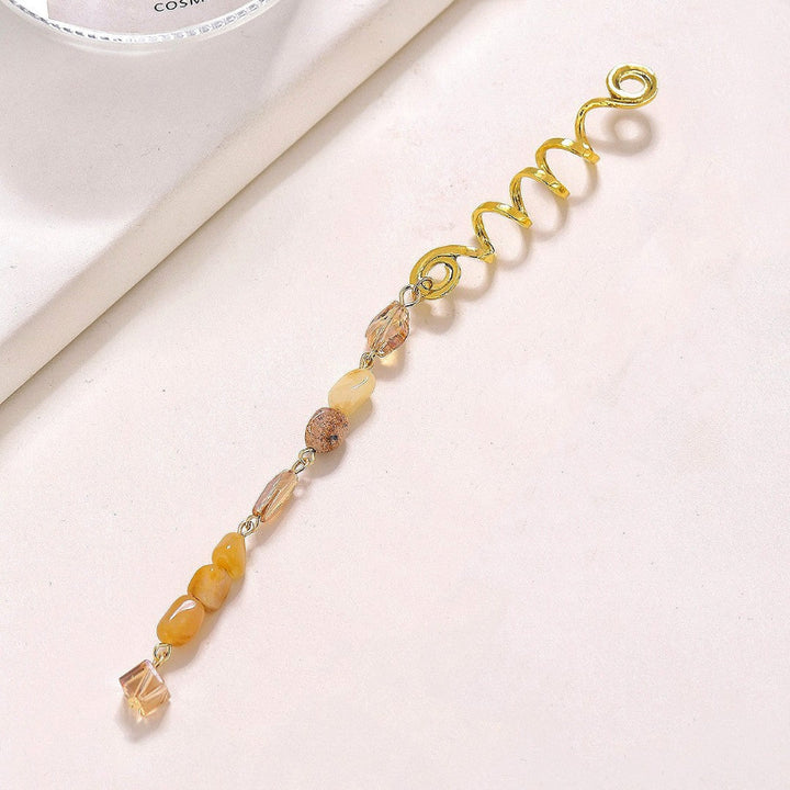 Gemstone Long Tassel Hair Coil, Bohemian Layered Beaded Twisted Hair Jewelry