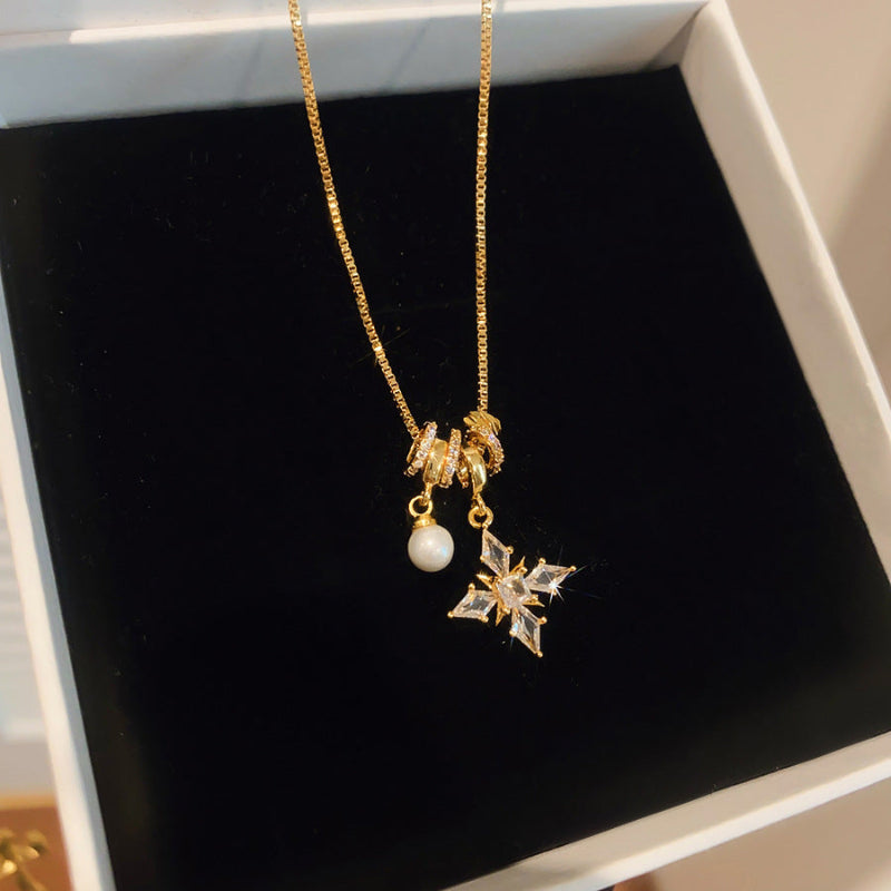 Vintage Gold‑Toned Multi‑Charm Diamond Pendant Necklace, Dainty Layering Statement Necklace Set