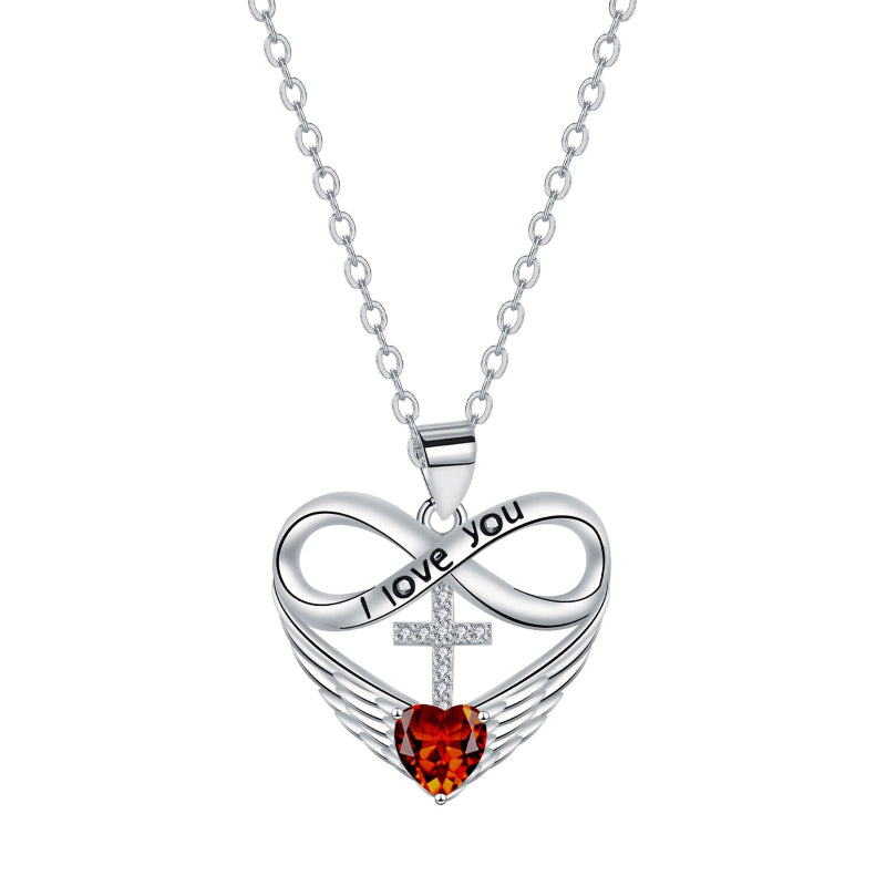 Infinity Heart Cross Angel Wing Necklace, 12 Birthstone For Women Collarbone necklace