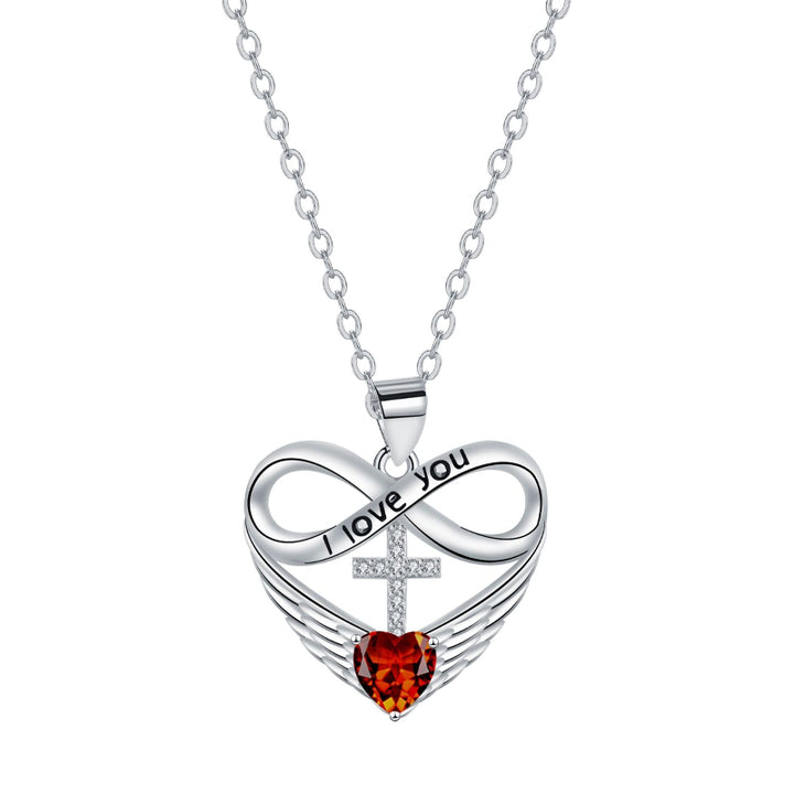 Infinity Heart Cross Angel Wing Necklace, 12 Birthstone For Women Collarbone necklace