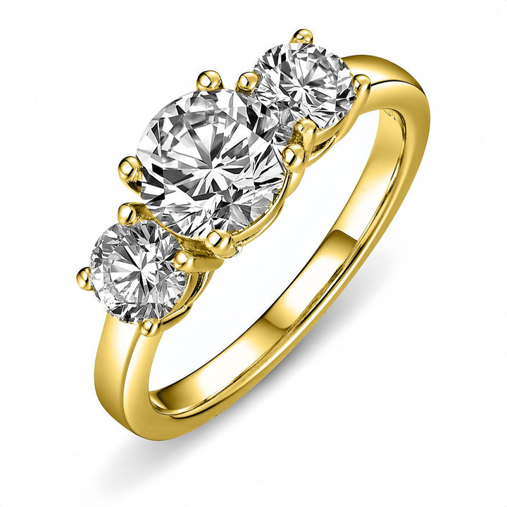 S925 Silver &amp; 14K‑Tone Three-Stone Diamond Promise Ring, Ideal Gift For Her