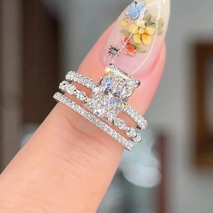 Radiant Cut 3-Piece Stack Diamond Bridal Ring Set, Multi-Shape Pave Wedding Band Trio