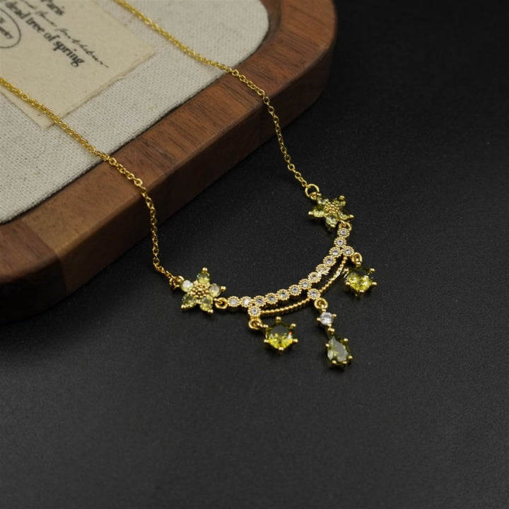 Vintage Floral Multi-Stone Drop Diamond Bib Necklace, Dainty Chain Romantic Wedding Bridal Statement Jewelry