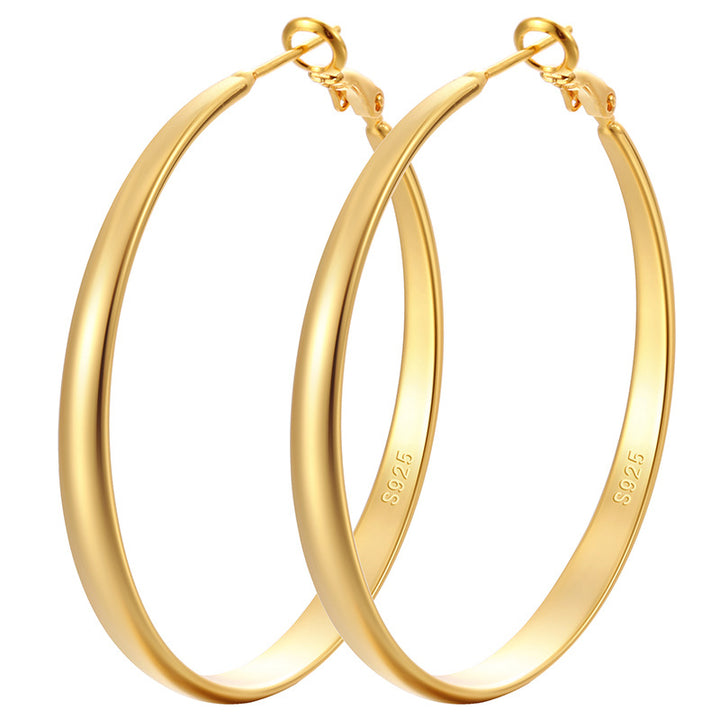 Polished Large S925 Silver Hoop Earrings, 2 Tone Minimalist Statement Ear Jewelry