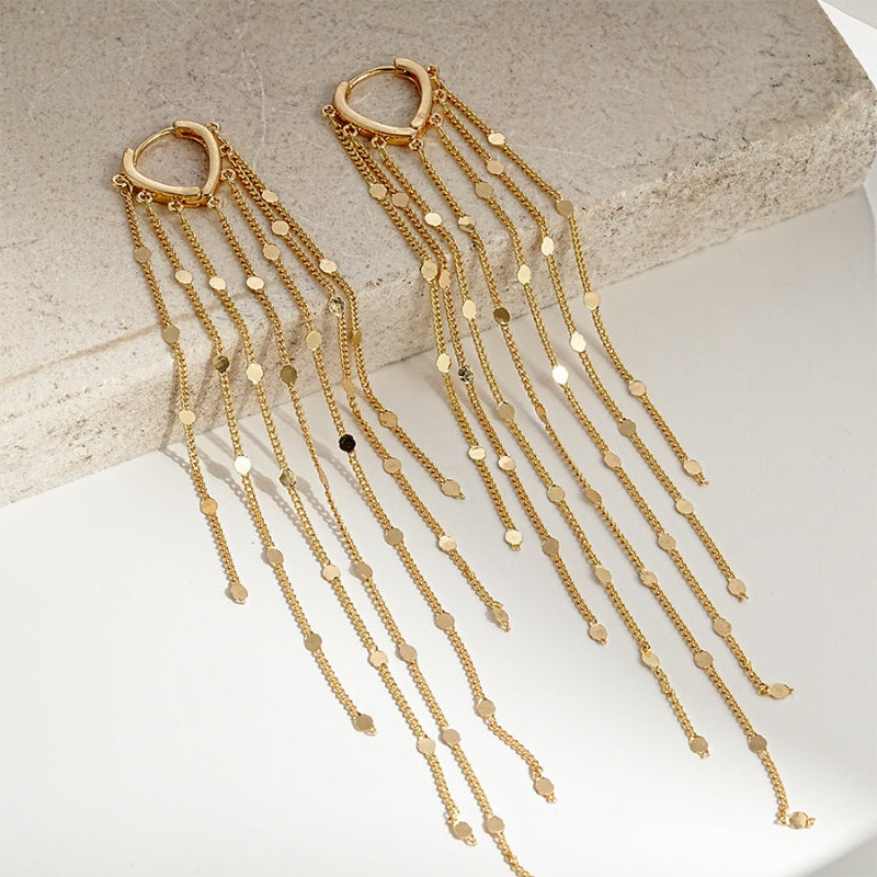 Teardrop Hoop Sequins Tassel Drop Earrings, Long Dangle Shimmer Party Stackable Statement Ear Jewelry