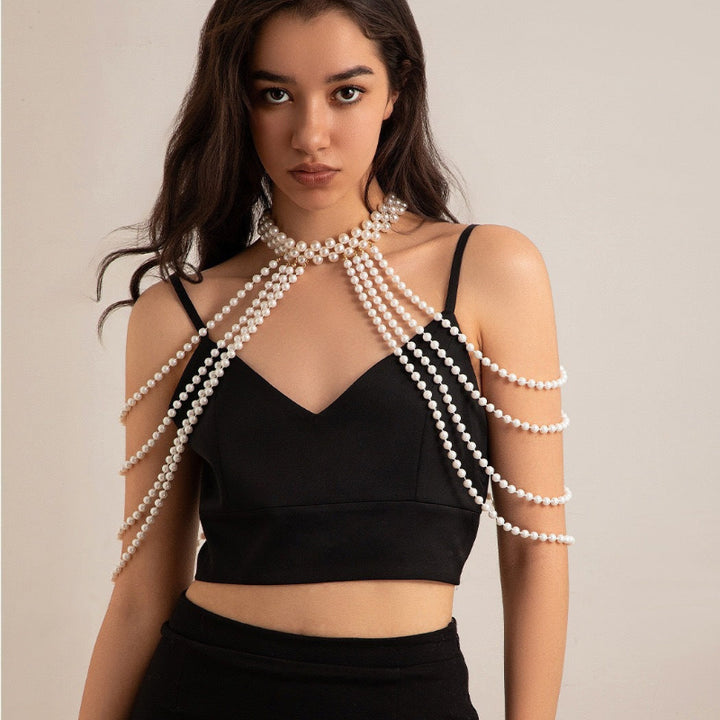 Sexy Multi-Layer Body Chain for Women, Fashion Show Pearl Shoulder Chain, Clothing Chain